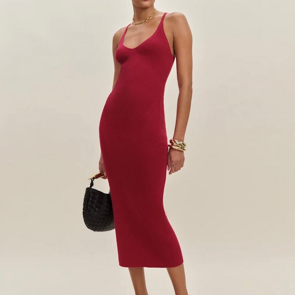 NWT Reformation Dahlia Cotton Sweater Dress in Lipstick Size M